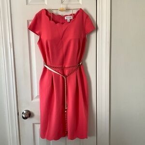 Elle Coral Midi Dress with Chain Belt